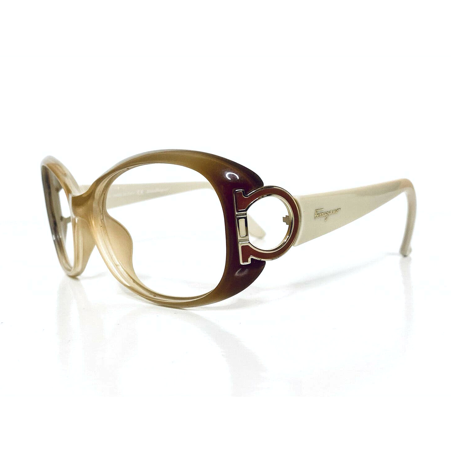 Salvatore Ferragamo Beige Oval Glasses
